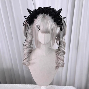 Wig Women's Silver Gray Long Curly Hair Big Wave Internet Popularised Daily Lolita Subculture Full Head Cover Full Top Wig