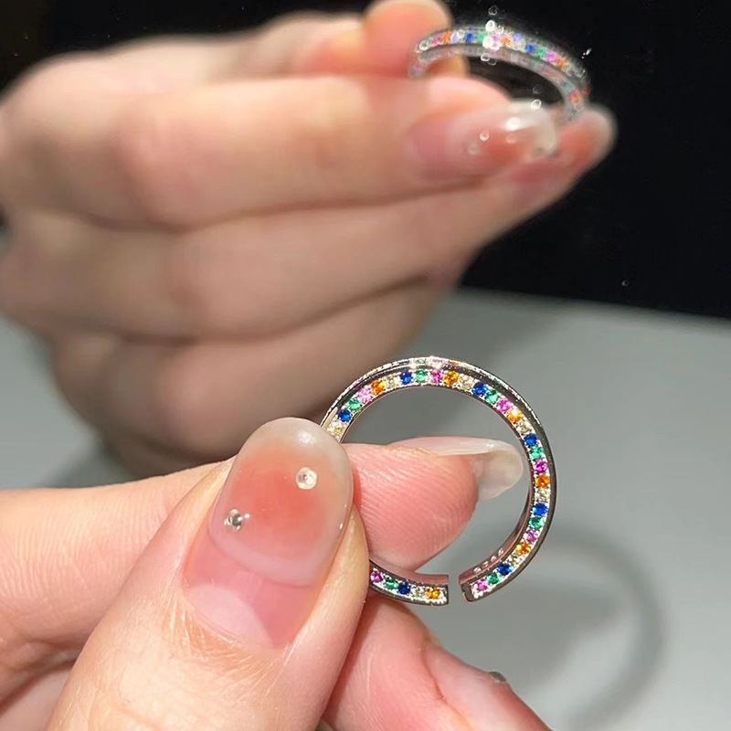 7g Weight Zircon Inlay Material Open Ring Classification Ins Style Korean Style Geometric Copper Inlay Zircon Open Ring