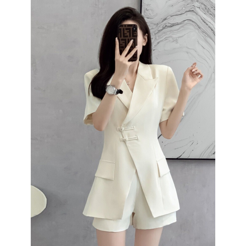 plus size Fashion Small High-end Suit suit Women's Summer chubby girl Belly Hide Meat Short-sleeved Shorts Two-piece Set
