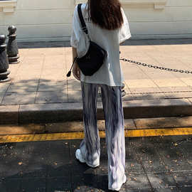 裤子女装夏季2026新款设计感休闲扎染裤小个子薄款阔腿裤拖地长裤
