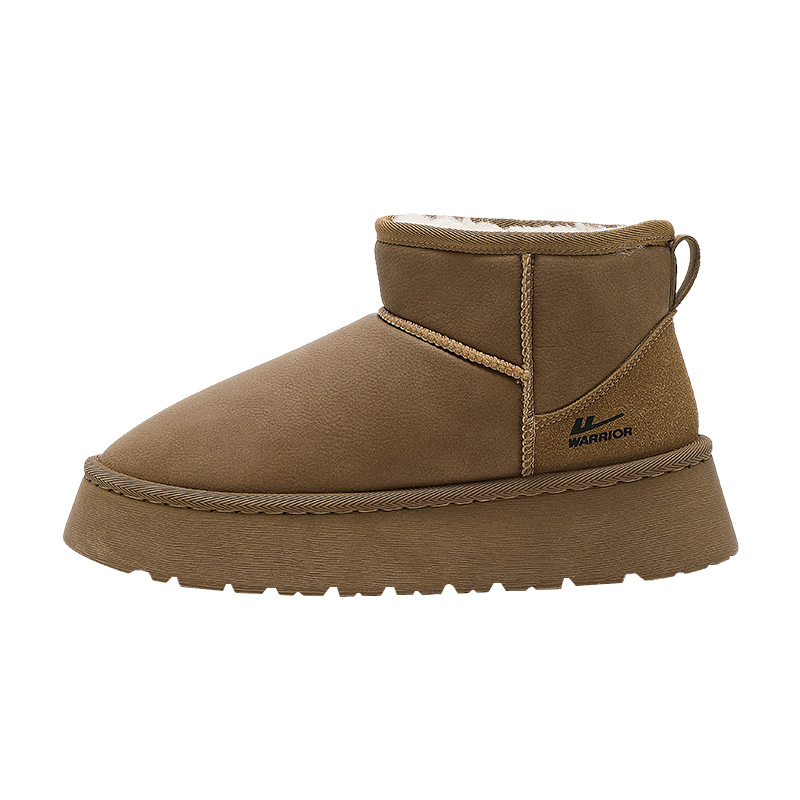 Zapatos de pastel grueso de cuero calentado botas de nieve de invierno con nuevas botas cortas de algodón puro de viento minimalista zapatos de mujer