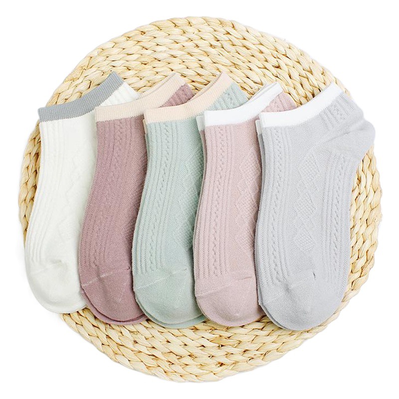 [5 pares] Calcetines de algodón de primavera y verano, calcetines de barco para mujer, calcetines japoneses de doble aguja de imitación, calcetines invisibles, calcetines a rayas, calcetines para mujer al por mayor
