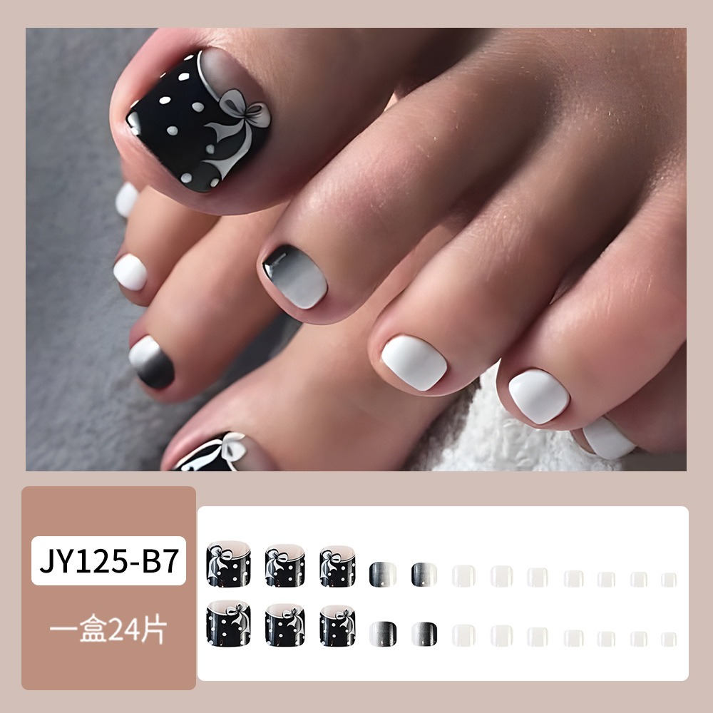 Venta caliente transfronteriza de uñas portátiles de otoño al por mayor chicas calientes en blanco y negro parche de uñas de pies desmontable