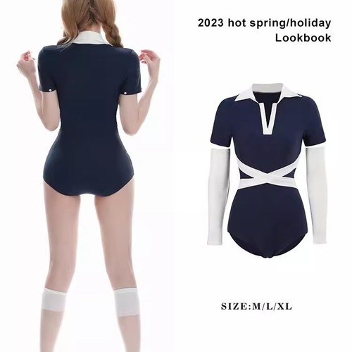 Korean-style one-piece swimsuit for women, 2024 new summer model, slimming, long-sleeved, sun-protective, pure desire style, sports student swimwear