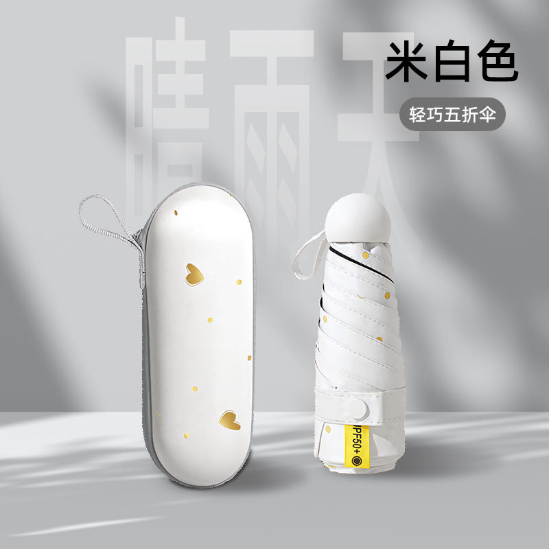 Paraguas de protección UV femenino paraguas de protección solar plegable de plástico negro en stock Paraguas de sol femenino portátil pequeño estudiante