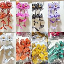 夏日彩色垂坠感镂空花朵流苏耳环 喷漆镶钻电脑片花朵耳坠跨境