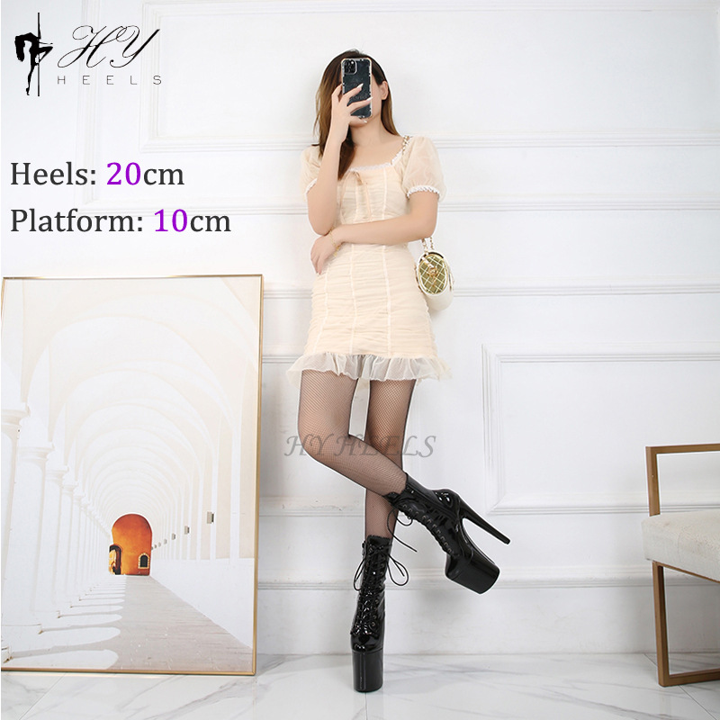 Boot ngắn da sáng bóng gót 20 cm giày biểu diễn catwalk — Màu đen, Ghi chú DIY Màu sắc tùy chỉnh, Màu hồng, Màu trắng chi tiết 4