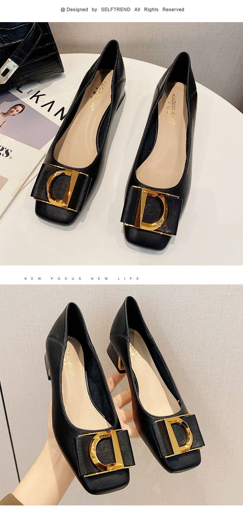 Women's Dress Shoes With Metal Buckle In Solid Leather Design_voghion.com