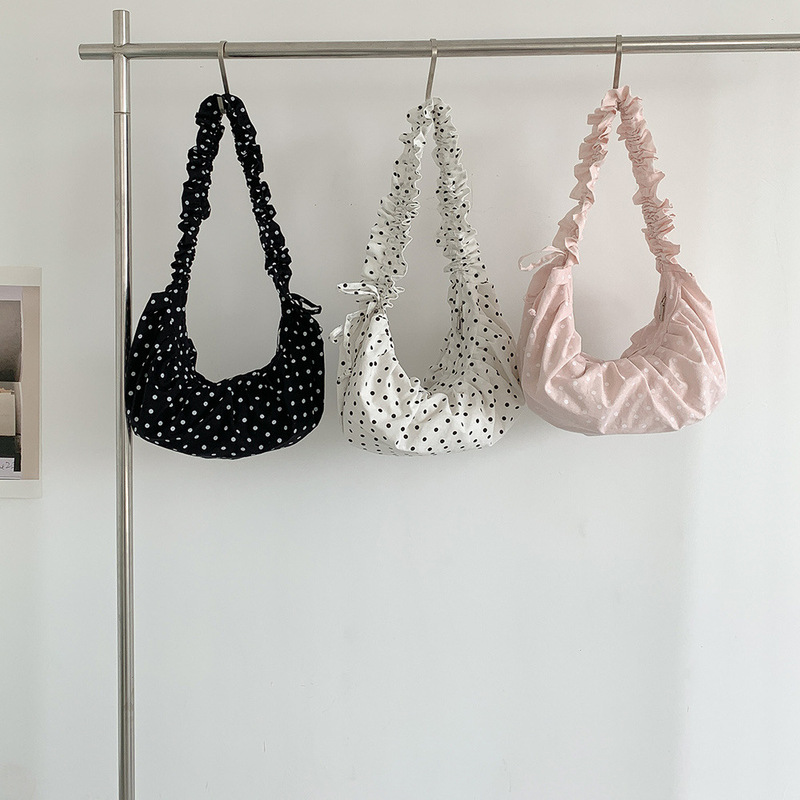 2026 New Niche Pleated Polka Dot Large-Capacity Fresh and Sweet Style Fashionable Versatile Daily Shoulder Crossbody Bag
