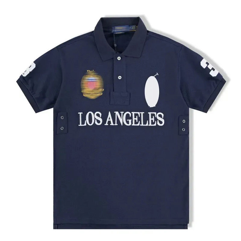 Men's Solid Color Polo Shirt with a Turn-Down Collar, Short Sleeves, Summer Cross-Border Large Size, Urban Embroidery, Pure Cotton, Loose Fit