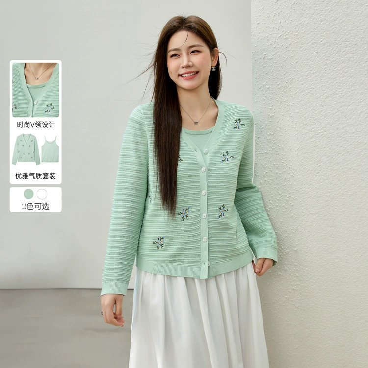 [Модный темперамент свежий трикотажный комплект из двух частей] Funny Show большой размер женский толстый mm2025 весенний костюм новый