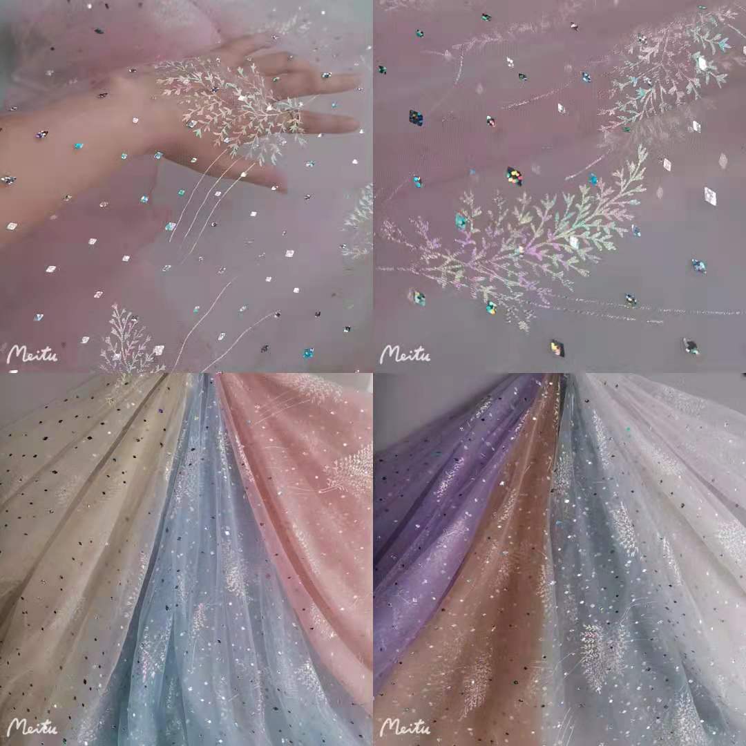 现货供应~新款微弹特密网树枝烫幻彩膜大小菱形银镭冲片 仙美网纱