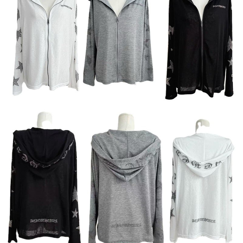Mm61 # Original Design Rhinestone Hooded Loose Casual Long-Sleeve Protective Top for Women Trendy New Style