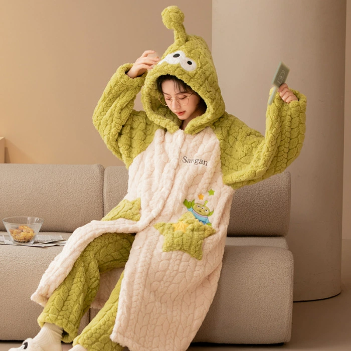 Милый зимний халат, fleece коралловый бархат демисезонный пижама, термобелье, увеличенная толщина