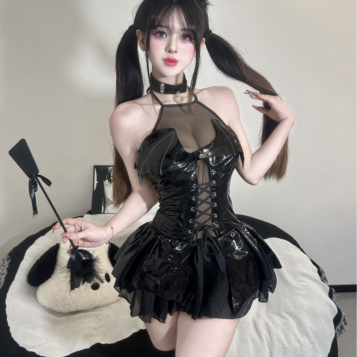 Sexy Underwear Sexy Deviruchi Perspective Uniform Perverted Flirting Hot Bed suit Strap Patent Leather