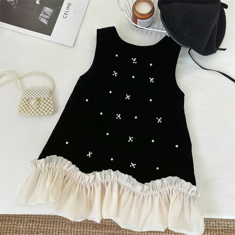 Xianning Seven Ropa para niños Niñas Velvet 2025 Vestido de otoño e invierno Estilo de primavera y otoño Falda de bebé para niños más falda de chaleco de terciopelo