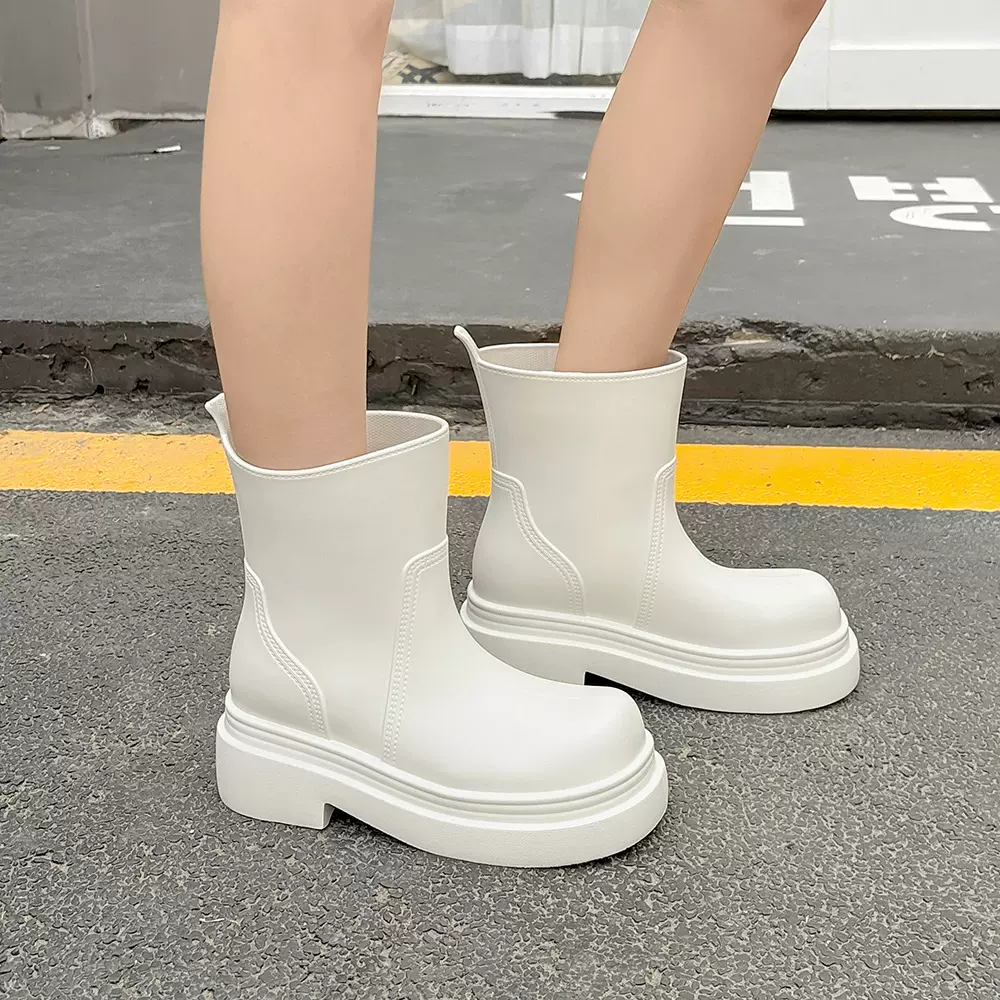 厚底中筒雨靴女士新款潮流外穿欧美切尔西软底平底雪地靴休闲单鞋