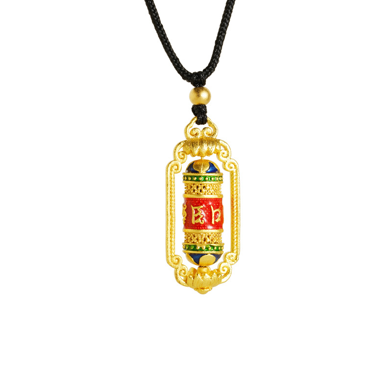 Sha Jin seis caracteres Zhenyan Tianzhu girar collar de cilindro de meridiano estilo nacional de tendencia nacional durante mucho tiempo no se desvanece Yiwu accesorios joyería al por mayor