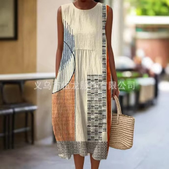 2026 New Casual Amazon Women's Clothing Y2 Cross-Border Tk Shopee Dropshipping European and American Summer Dresses Digital Printing
