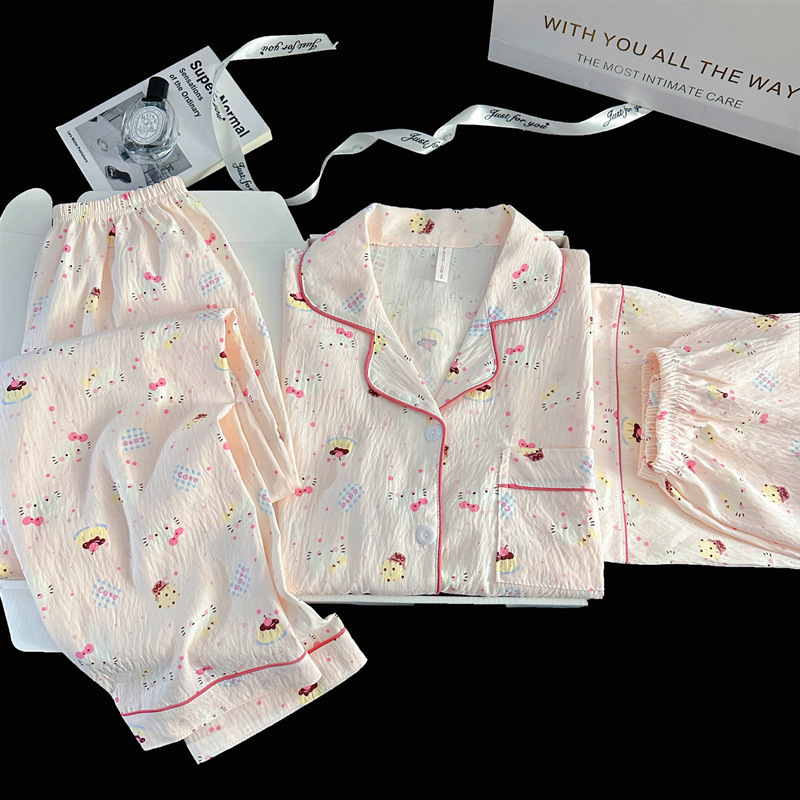 Japonés helloKitty nube de algodón puro pijamas de pareja verano de manga corta para mujer servicio a domicilio de tres piezas para hombre