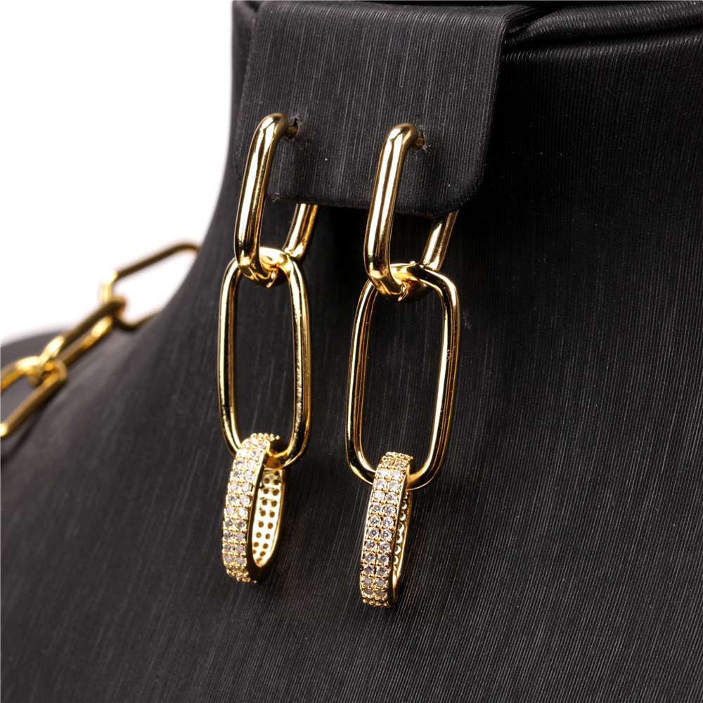 Thick chain interlocking zircon retro tassel earring necklace setpicture6