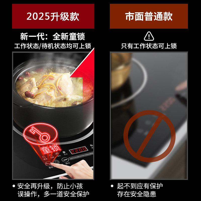 Cocina de Inducción de Doble Hornilla de 3500W para Uso Doméstico, Nueva Cocina Eléctrica de Cerámica Empotrada Cóncava, Comercio Transfronterizo, Estándar Estadounidense 110V de Fábrica