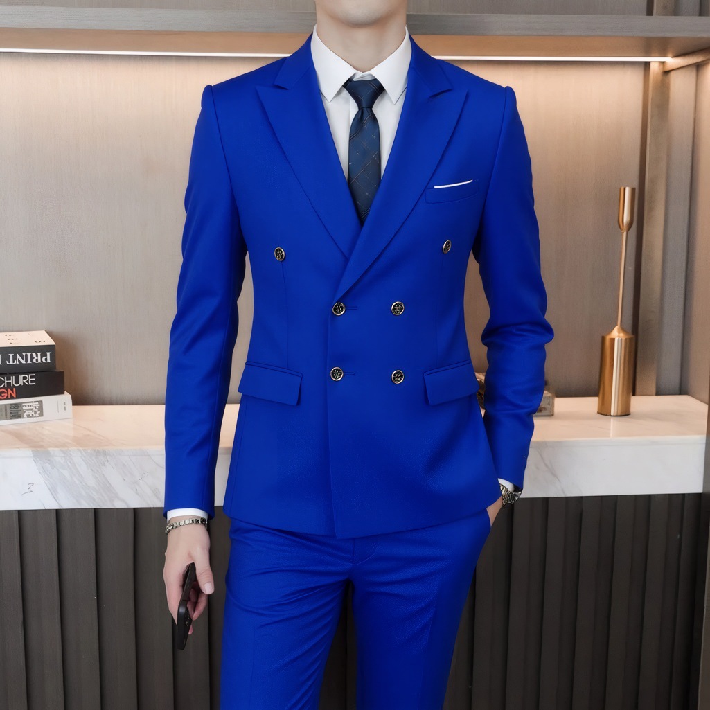 Completo da uomo di alta qualità, stile britannico, elegante, con giacca e pantaloni, stile celebrità di Internet._voghion.com