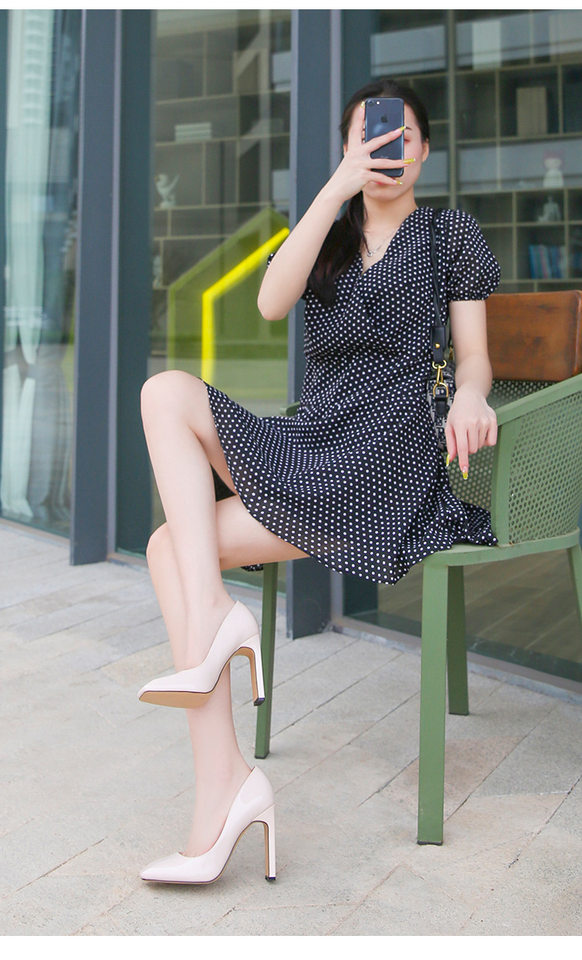 Giày cao gót nữ mũi vuông gót thô, giày công sở dự tiệc — Màu mơ, Màu trắng, Màu đen, Màu đỏ chi tiết 22