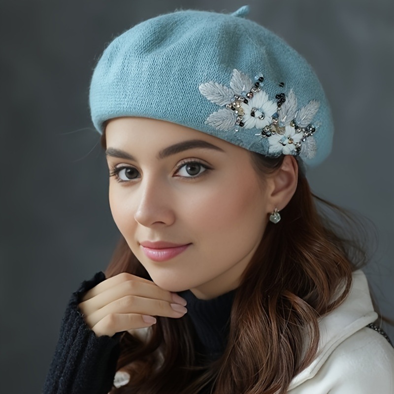 Flor Embroidery Beret Elegant Beret Hat Flower Boina bordada