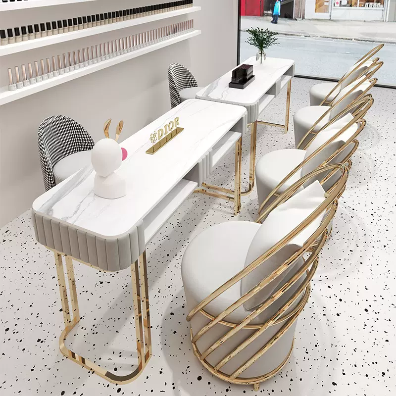 北欧轻奢网红美甲桌椅套装简约双层修甲台单双人美甲桌特价经济型