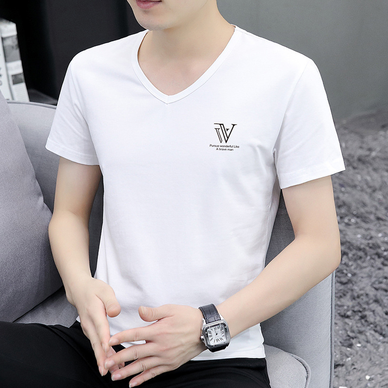 2022 summer new men's V-neck short-sleeved T-shirt fashion printed men's bottoming shirt cultural shirt undershirt 2022 summer new men's V-neck short-sleeved T-shirt fashion printed men's bottoming shirt cultural shirt undershirt