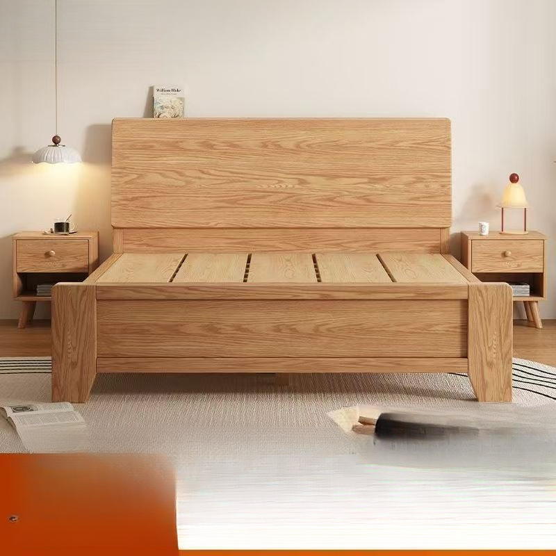 Reclining Solid Wood Bed, Widened and Thickeneded Row Frame Oak Bed, Home Master Bedroom Double Bed, Rental House 1.5 Single Bed