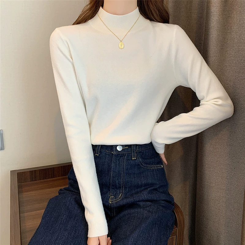 Новая женская теплая трикотажная базовая кофта/топ однотонного цвета, облегающая, для осени/зимы 2024