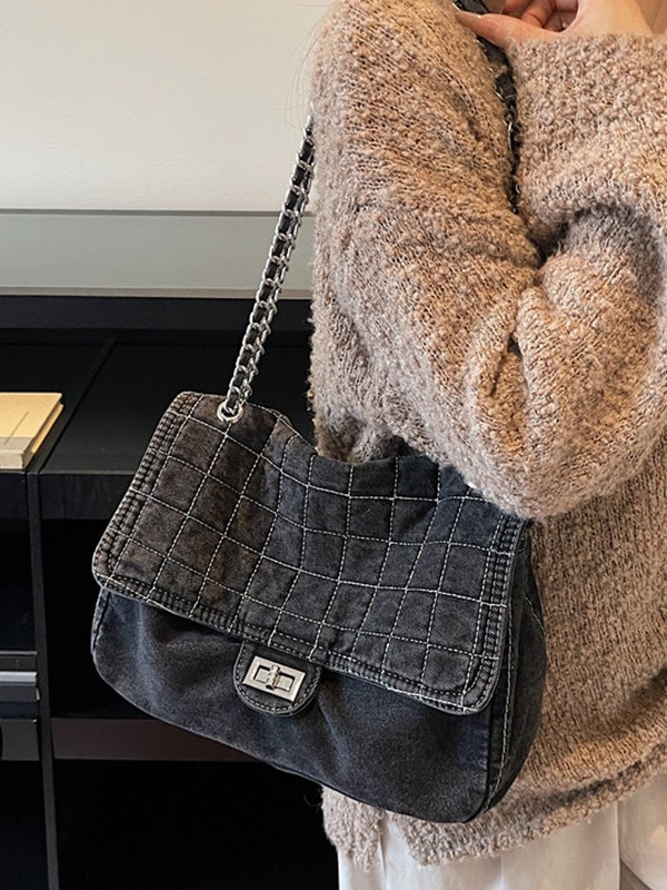 Jean retro hombro tote bag mujer 2025 nueva moda transfronteriza alta capacidad de alta calidad cadena mochila