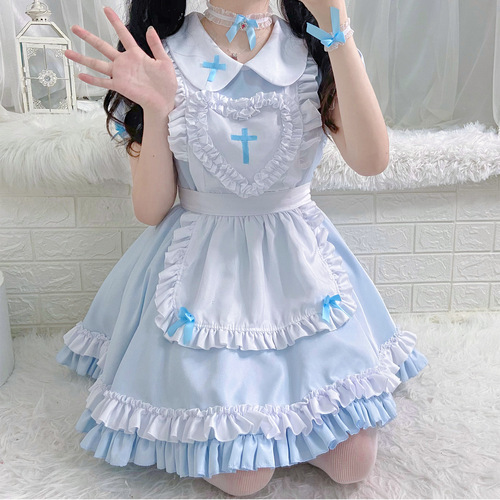 Japanese soft girl Lolita sky blue female cross maid dress Cosplay maid dress women's boss dress