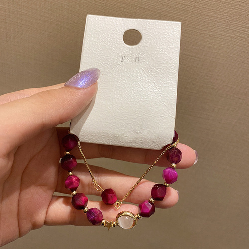 Korean style cool wind bracelet women's faceted tiger eye stone string transfer geometric simple personality women's natural crystal 