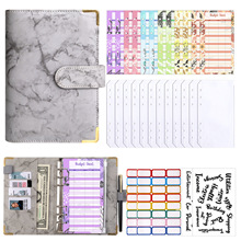 跨境a6手账本大理石纹活页笔记本预算存钱本皮革PU现金记帐本现货