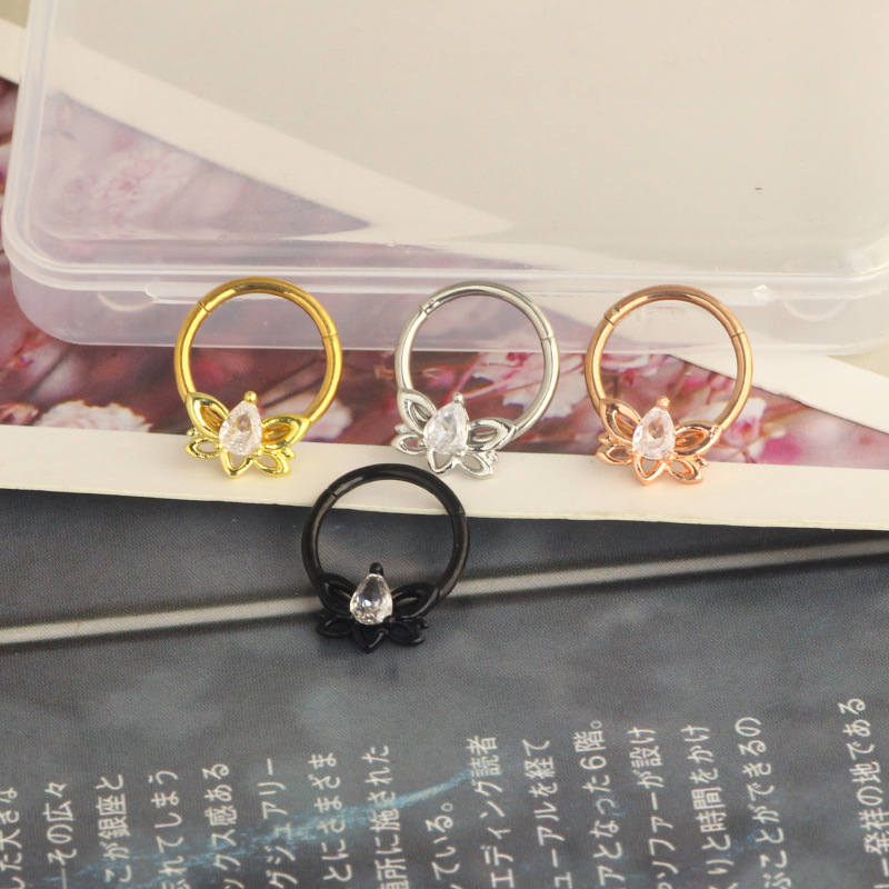 Rose Gold Star Cartilage Earring Hoop 1.2x10mm 316L Surgical Steel Nose Ring detail image 7
