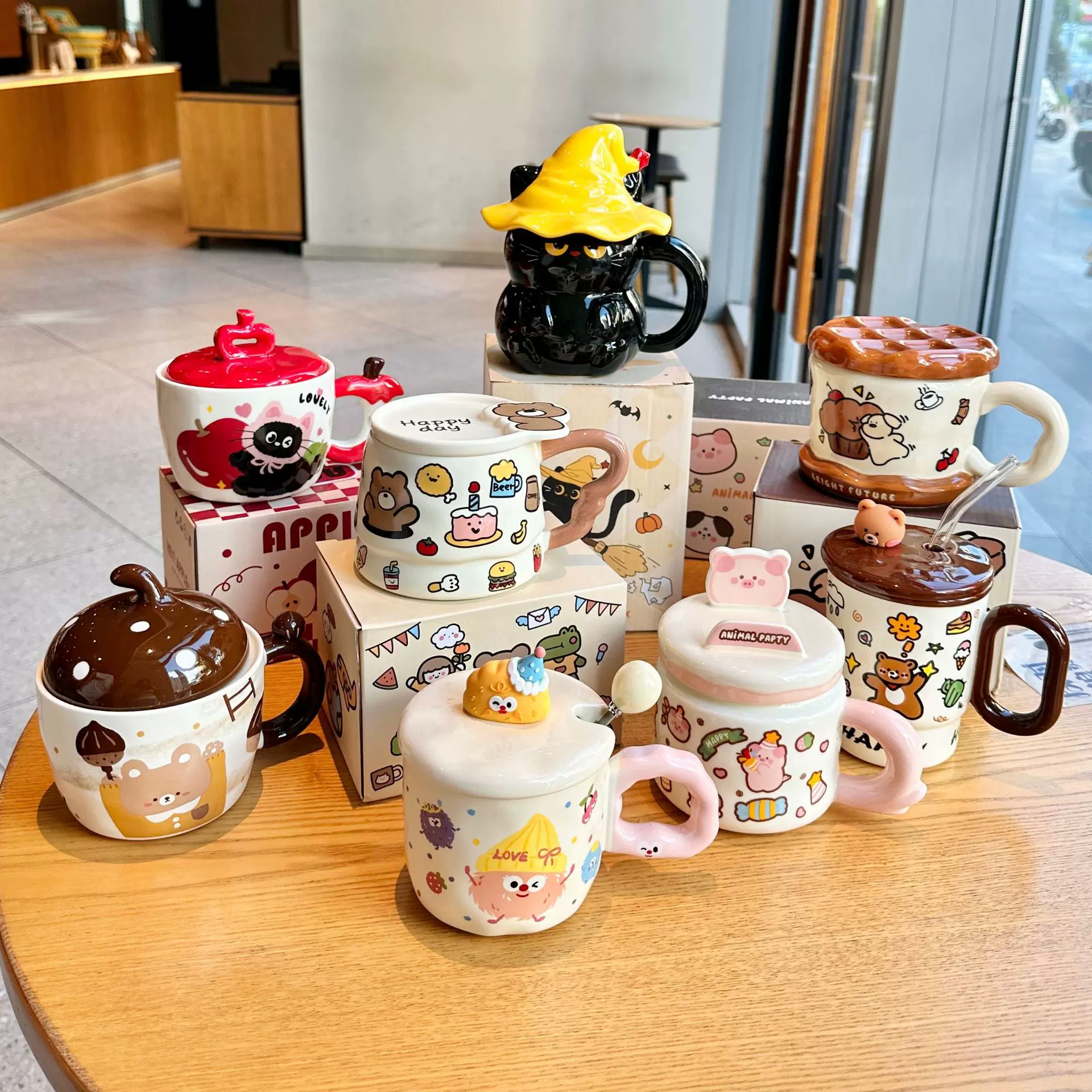 高颜值ins风马克杯带盖勺可爱陶瓷水杯女生家用杯子办公室咖啡杯