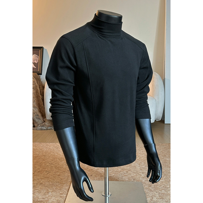 Half-high Collar Double-sided Thermal Long-sleeve T-shirt For Men, Autumn And Winter American-style Cleanfit Base Layer_voghion.com