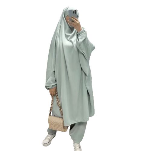 Middle Eastern Dubai Abaya Large Swing Solid Color Loose Set Comfort Sporty Women's Head Cover with Pants P103