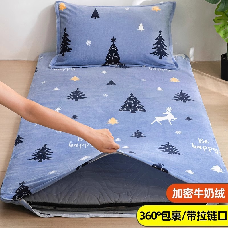 Cubierta de colchón Cubierta de colchón individual de dormitorio de estudiantes Cubierta de edredón pequeño de terciopelo de leche Cubierta de colchón de cama de invierno de terciopelo de coral 0,8x1,9 m