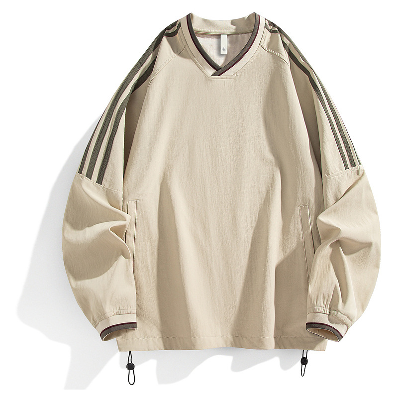 衣品男装美式复古织带V领插肩袖情侣卫衣男女春秋潮牌运动风外套