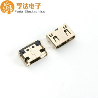 HDMI 19P母座 mini hdmi母座 C TYPE板上90度四脚插板针全贴