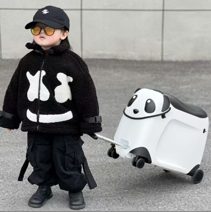 Children's Cycling Case 21inch New Pp Universal Wheel Aluminum Kidsren Can Sit on Kidsren's Trolley Case Panda Suitcase