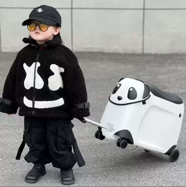 Children's Cycling Case 21inch New Pp Universal Wheel Aluminum Kidsren Can Sit on Kidsren's Trolley Case Panda Suitcase