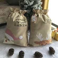 圣诞礼物跨境平安果包装袋麋角老人头麻布束口袋圣诞袋礼品袋批发