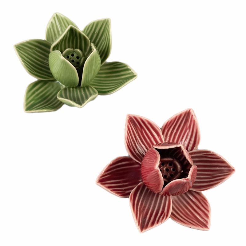 Flor de cerámica hecha a mano Flor de porcelana amasada a mano Expansión de fragancia Flor de cerámica Flor de rosa Candelabro de loto Flor ahumada de incienso sin fuego