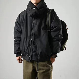 日系纯色立领棉衣男士美式复古2024冬季新款加厚外套潮牌工装棉服