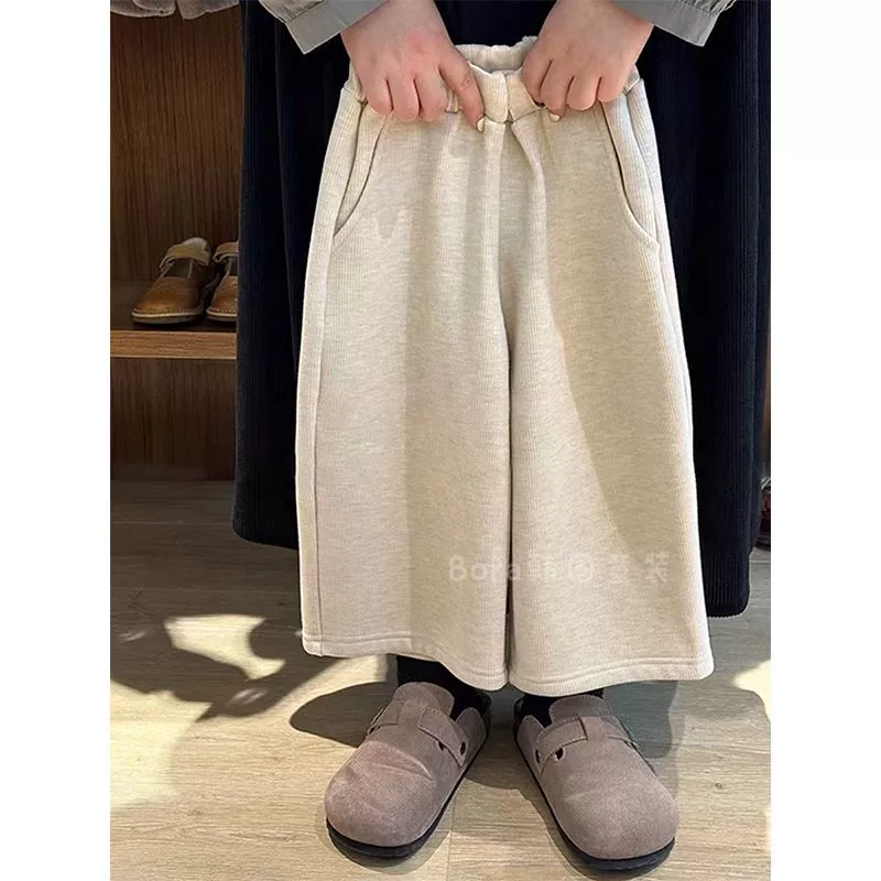 Брюки для девочек весной, осенью и зимой новые детские иностранные ци утолщенные и бархатные детские брюки широкие брюки